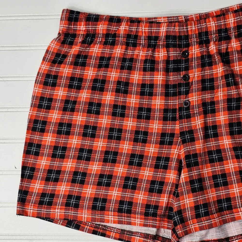 Rae Dunn Women's Orange Plaid Button Front Cotton Blend Sleep Shorts Size M - Picture 4 of 10